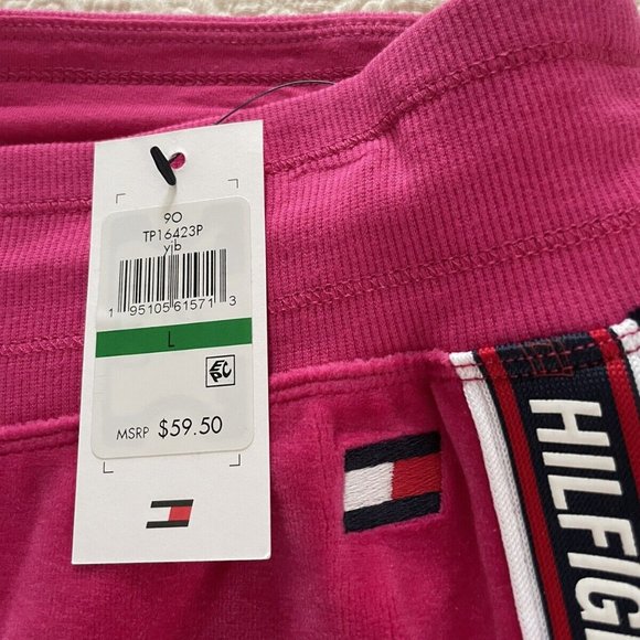 Large MAGENTA Tommy Hilfiger Sport Women Athleisure Velour Jogger w/ Logo Taping - Picture 3 of 6
